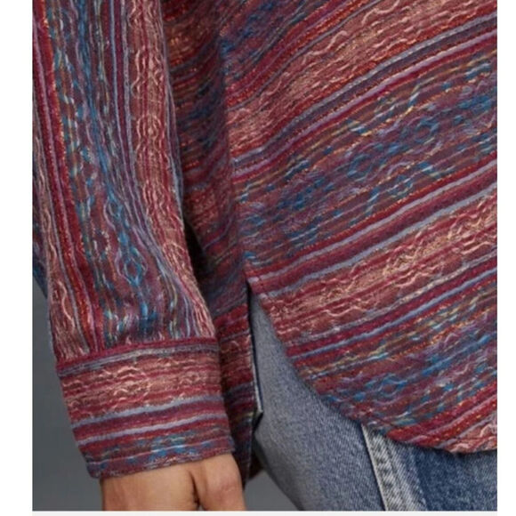 Pilcro Metallic Striped Oversized Buttondown Blouse in Plum, sz Small - Picture 6 of 15